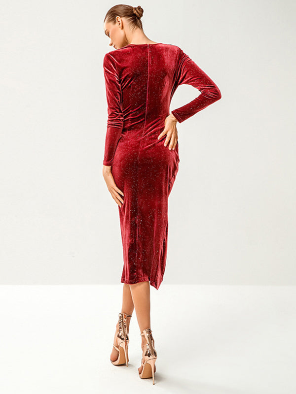 Women's sequin velvet high slit dress
