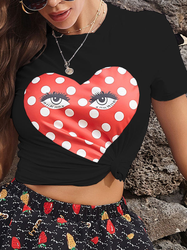 Women's Round Neck Short Sleeve Printed Casual T-Shirt