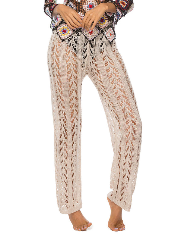Hollow loose wide leg holiday style beach trousers