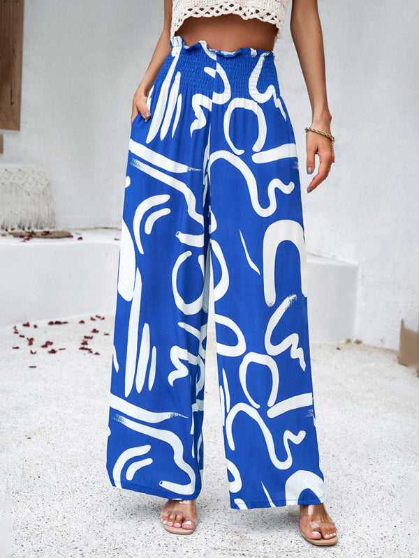 Women's elegant geometric print loose trousers