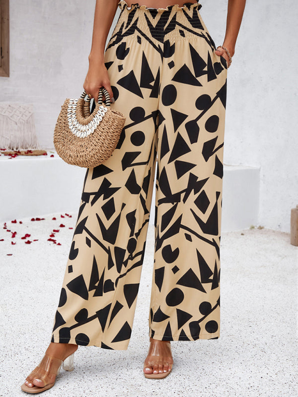 Women's elegant geometric print loose trousers