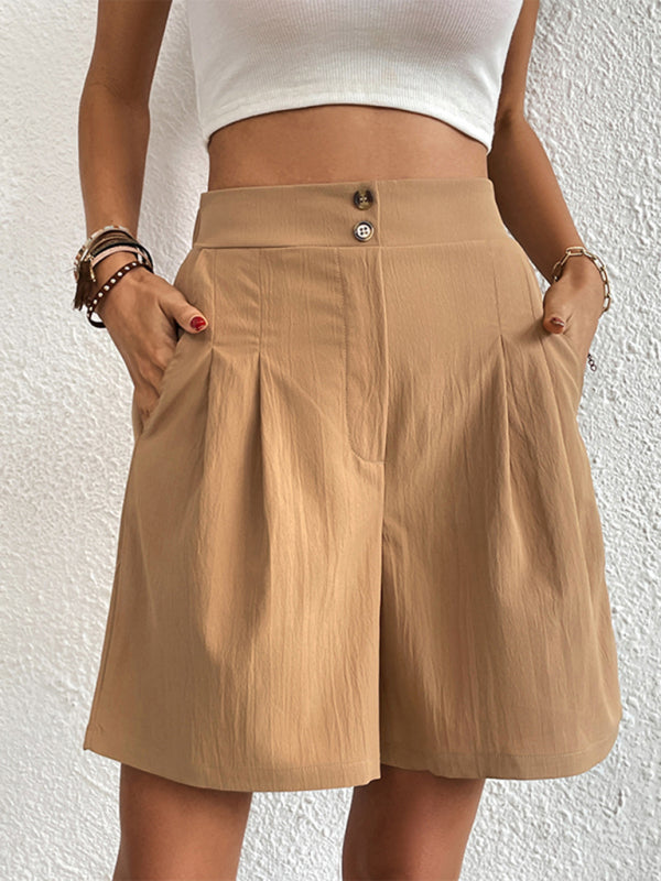 Women's high-waisted loose 2-button shorts