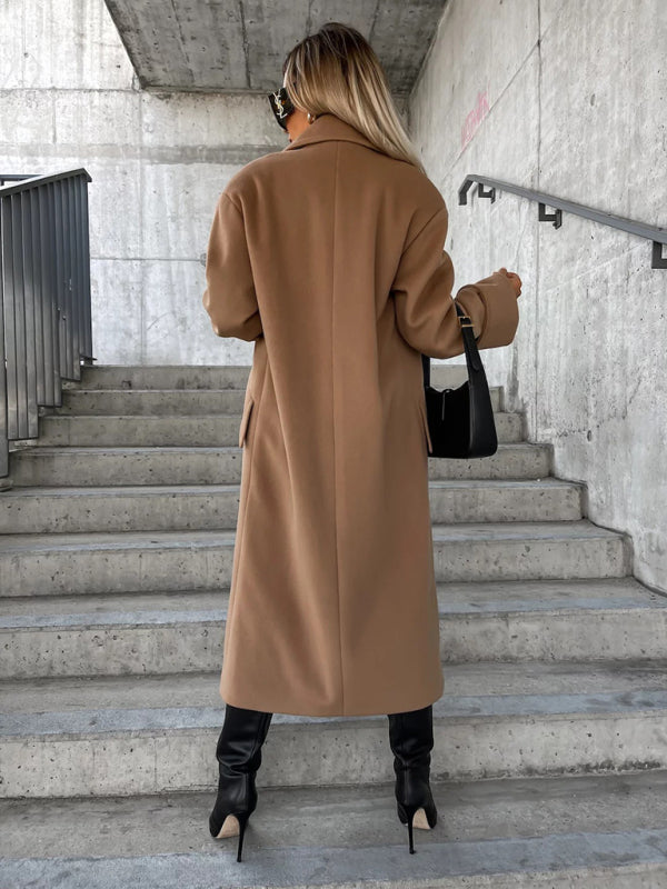 Women's long-sleeved collar double-breasted coat
