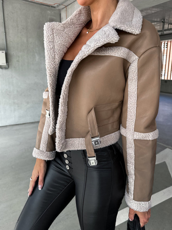 Women's long-sleeved lapel furry jacket