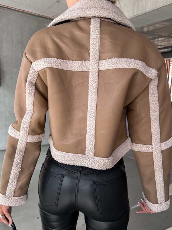 Women's long-sleeved lapel furry jacket