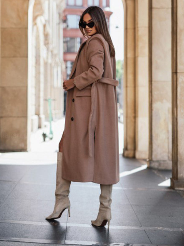 Women's simple long-sleeved solid color collar coat