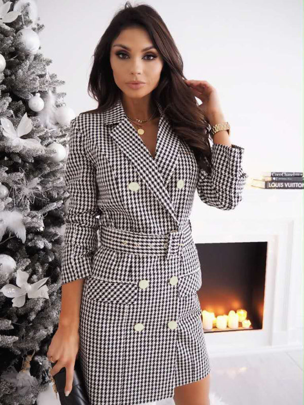 Women's long-sleeved belted suit dress