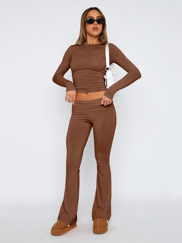 Women's Solid Color Comfortable Slimming Low Waist Flare Pants