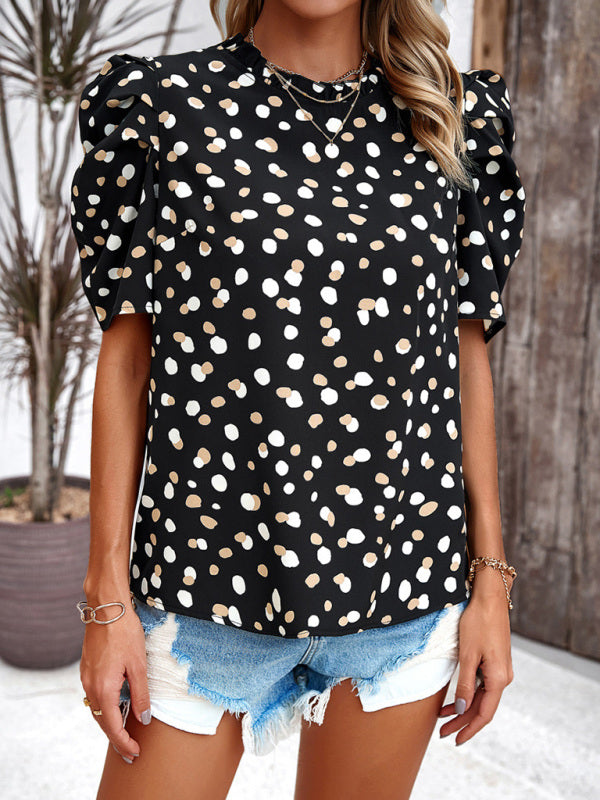 Women's elegant puff sleeve printed top blouse