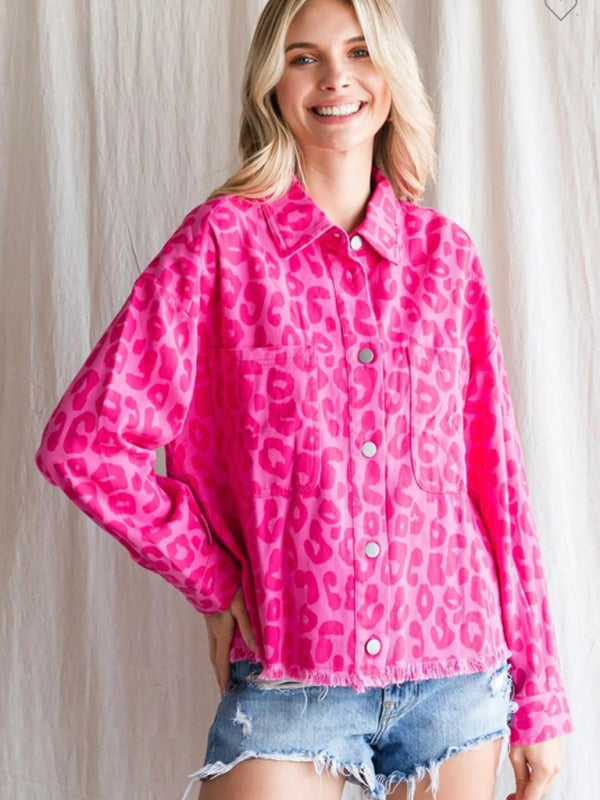 Women's Printed Long Sleeve Loose Pocket Shirt