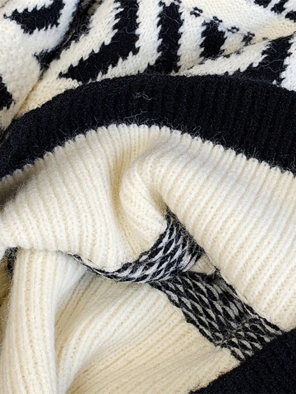 Women's geometric pattern round neck pullover sweater