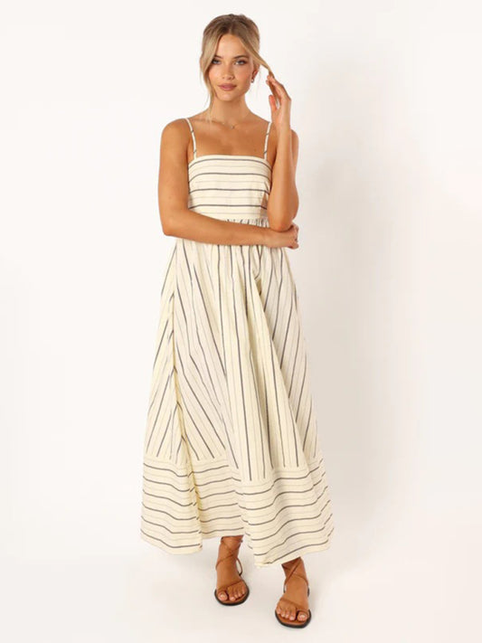 Women's striped sleeveless strapless backless casual dress