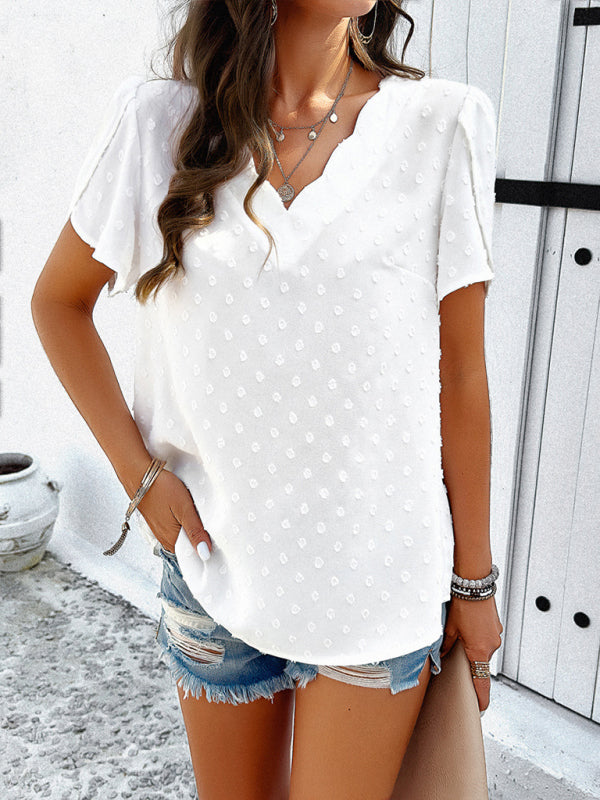 Women's solid color V-neck ruffle sleeve top