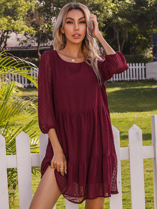 Women's solid color splicing lace loose dress