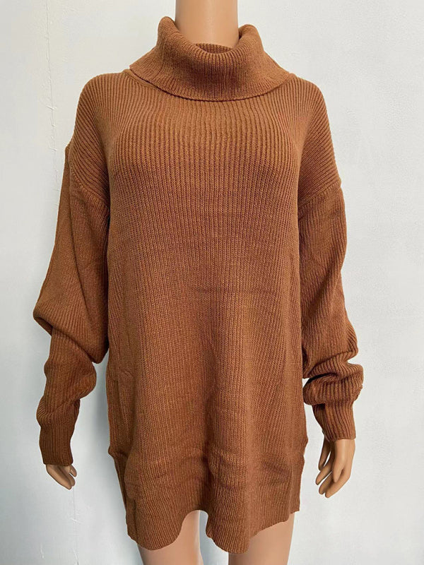 Women's casual loose solid color turtleneck sweater