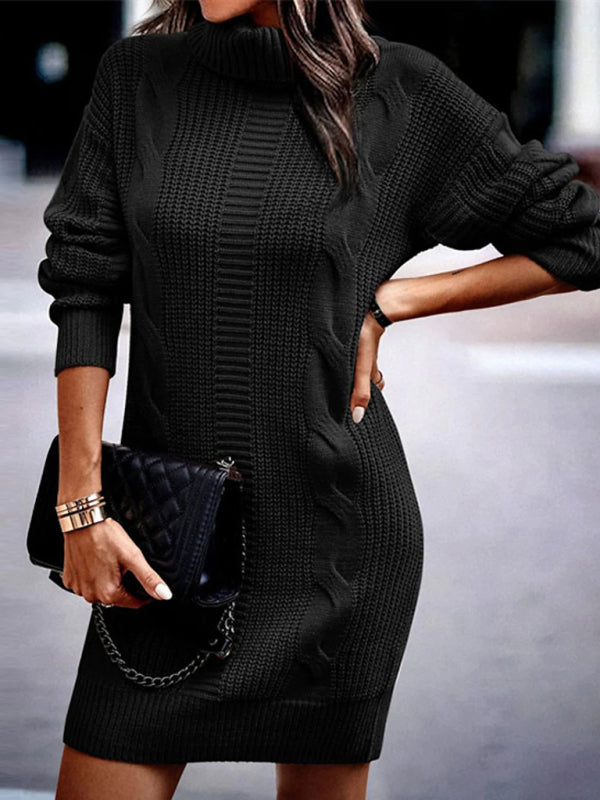 Women's Mid-Length Turtleneck Long Sleeve Sweater Dress