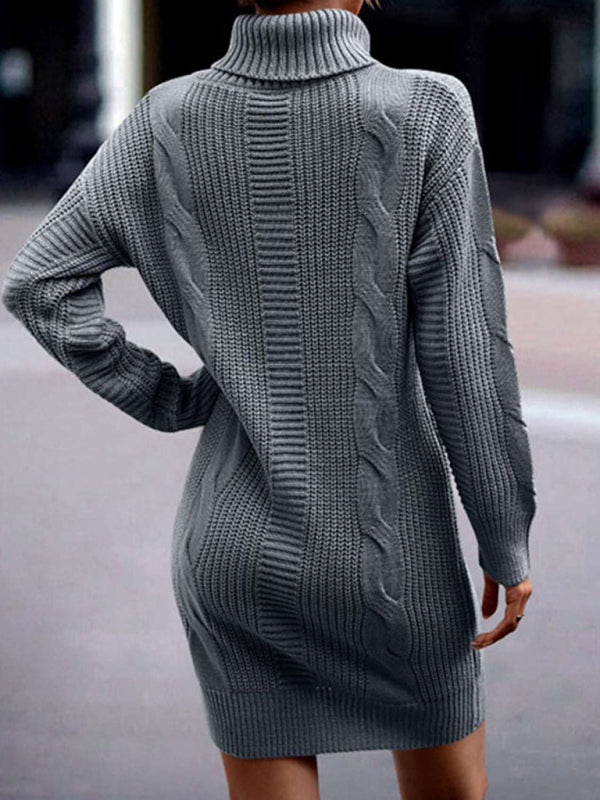 Women's Mid-Length Turtleneck Long Sleeve Sweater Dress