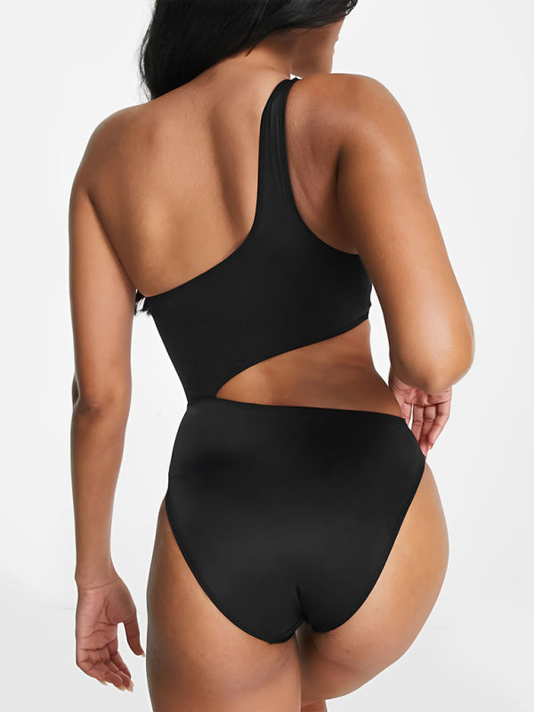 Ladies black and white stitching contrasting color hollow swimsuit