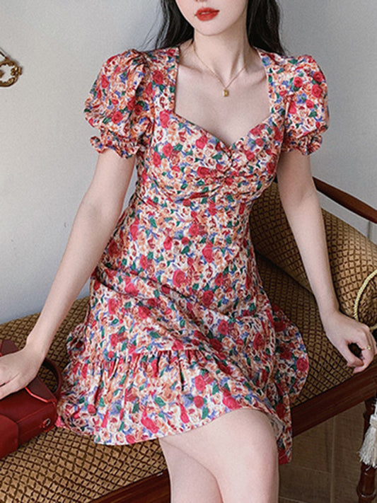 Women's French Retro Floral Dress