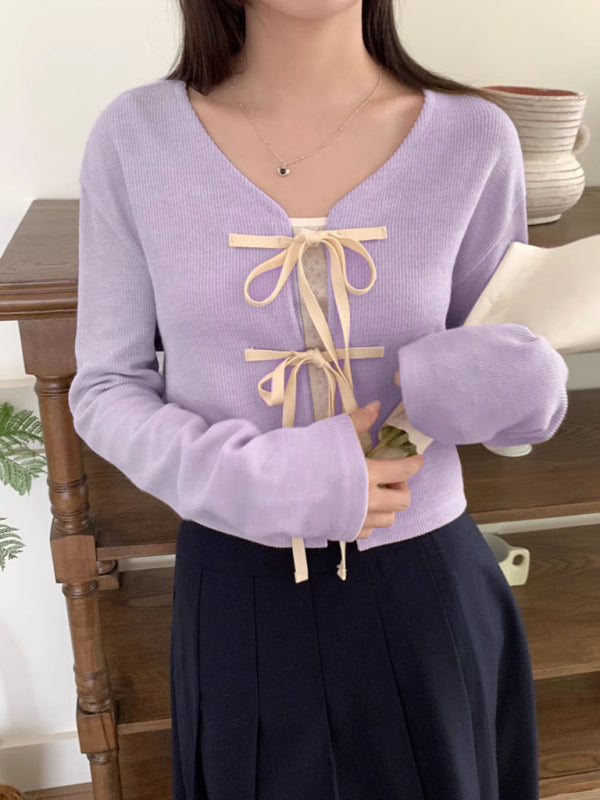 Women's bow tie knitted cardigan
