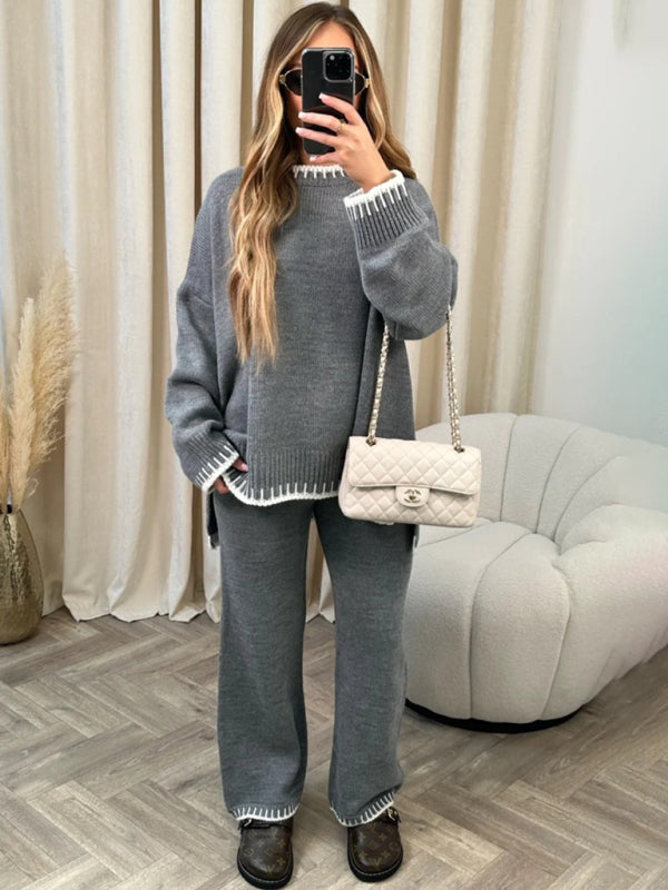 Women's loose casual crew neck sweater two piece set