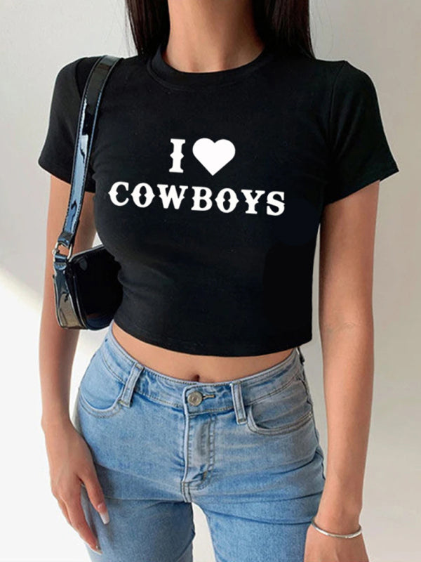Women's Casual I Love Cowboys Versatile Letter Printed Short Top