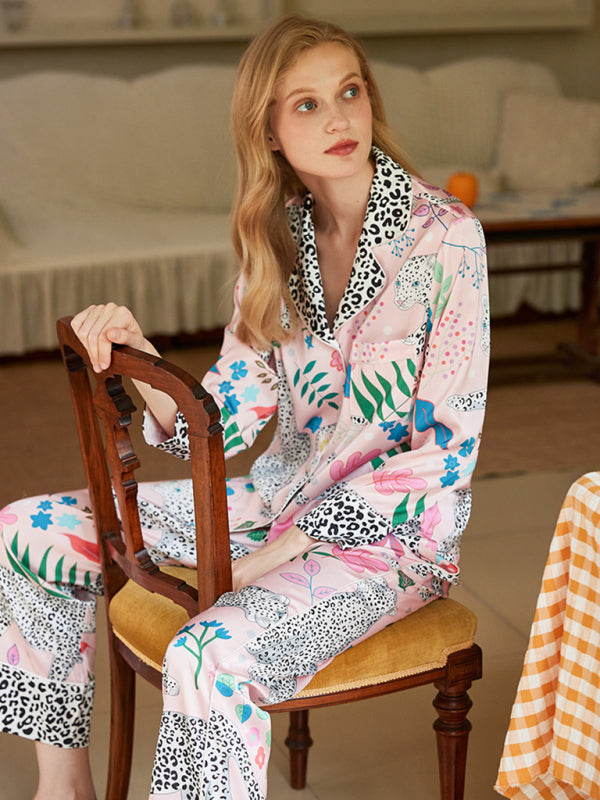 Women's printed long-sleeved shirt and trousers 2-piece set