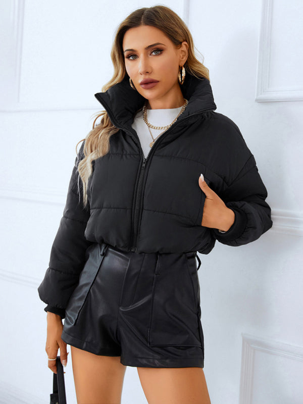 Women's warm stand collar zipper quilted jacket