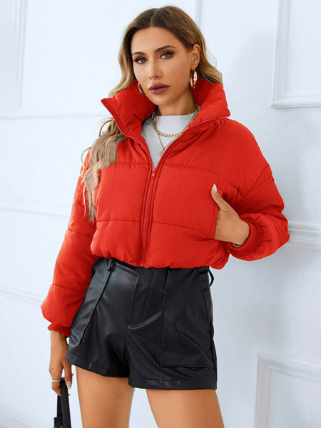 Women's warm stand collar zipper quilted jacket