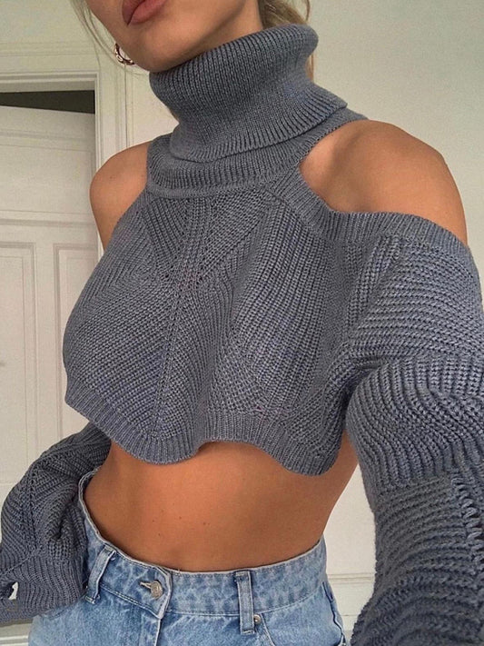 Off-shoulder short turtleneck sweater