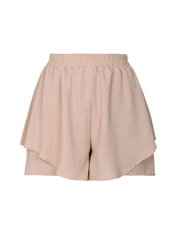 Women's high waist solid color layered shorts