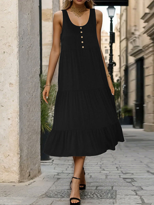 Women's black suspender mid-length dress