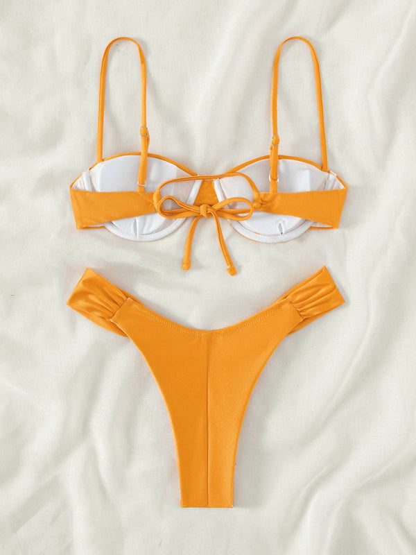 Suspender pleated beach bikini