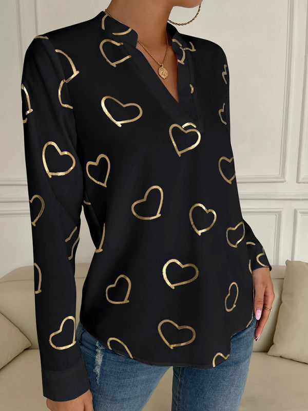 Women's love stamping elegant V-neck shirt