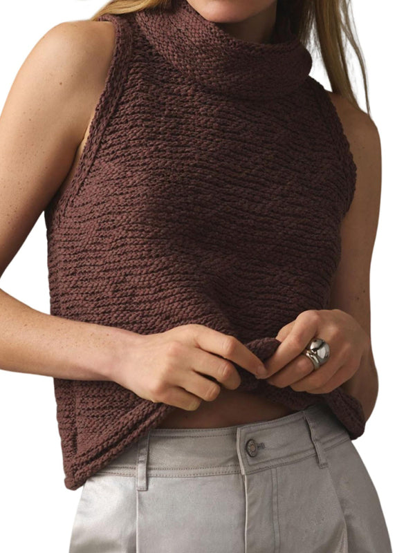Women's Knitted Sleeveless Scarf Collar Street Sweater Top