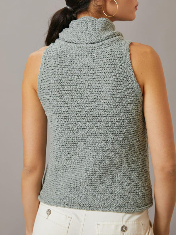 Women's Knitted Sleeveless Scarf Collar Street Sweater Top