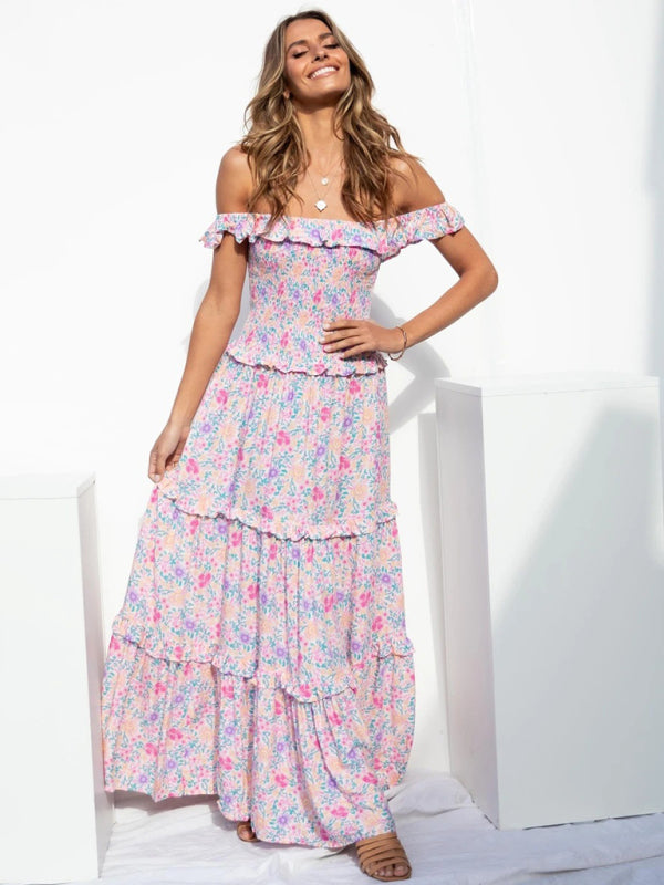 Women's small floral print fresh and sweet bust-wrapped dress