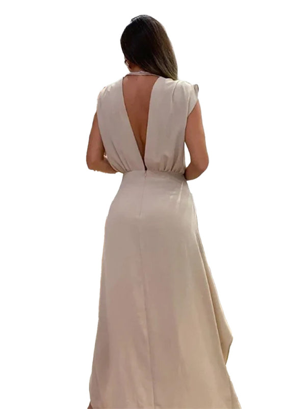 Women's simple V-neck sleeveless double layer dress