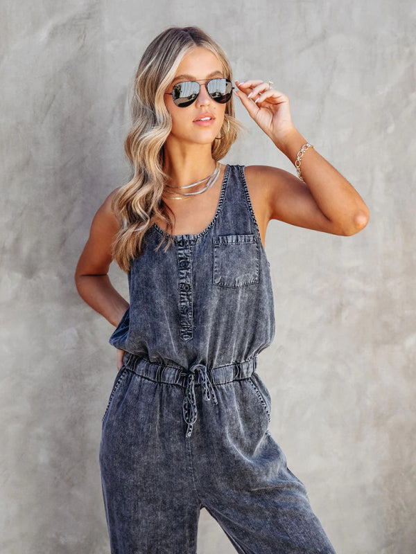 Ladies casual style washed jumpsuit
