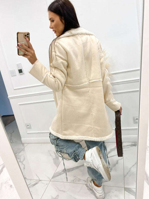 Solid color thickened sherpa splicing coat jacket