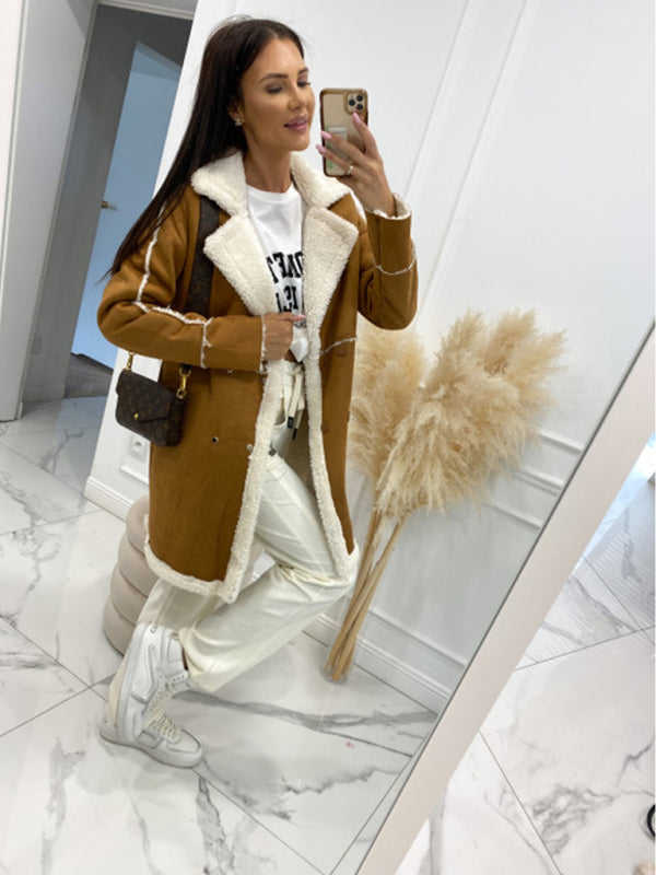 Solid color thickened sherpa splicing coat jacket