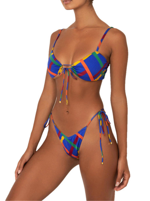 Women's solid color strappy bikini