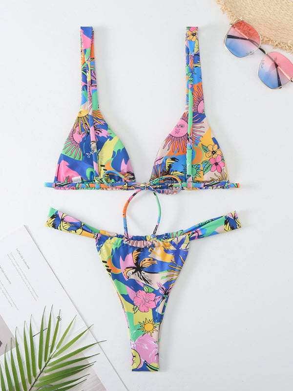 Women's printed backless bikini