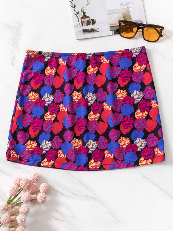 Bikini floral print three-piece set (with skirt)