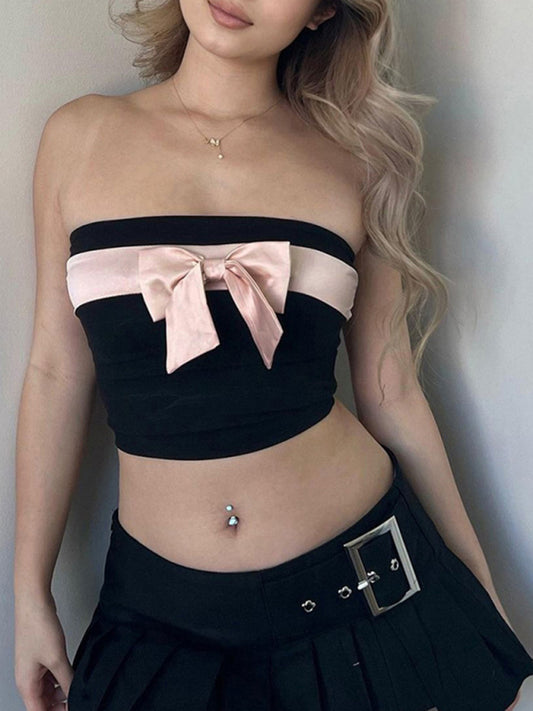 Women's pink bow sleeveless tube top