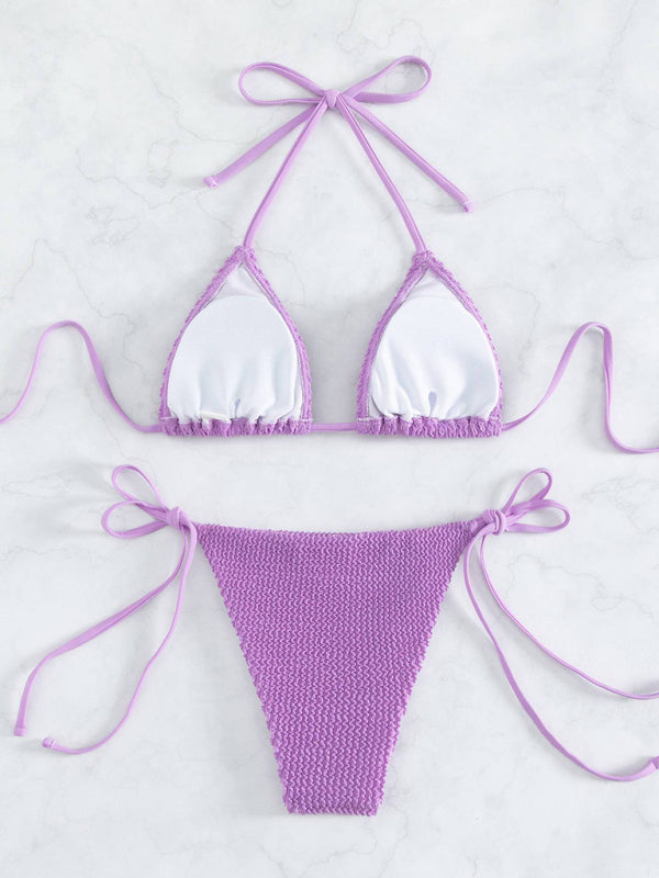 Women's wave pattern lace-up bikini