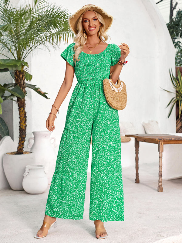 Women's small floral print round neck jumpsuit