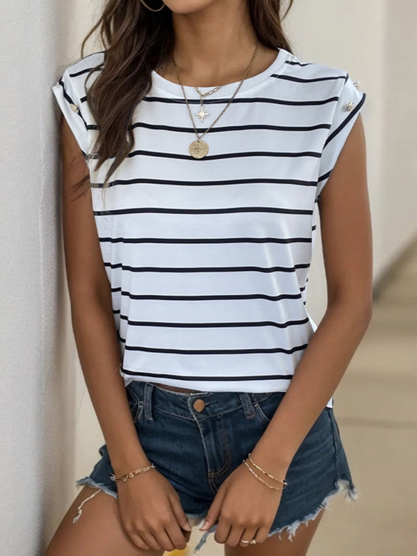Women's casual sleeveless striped T-shirt