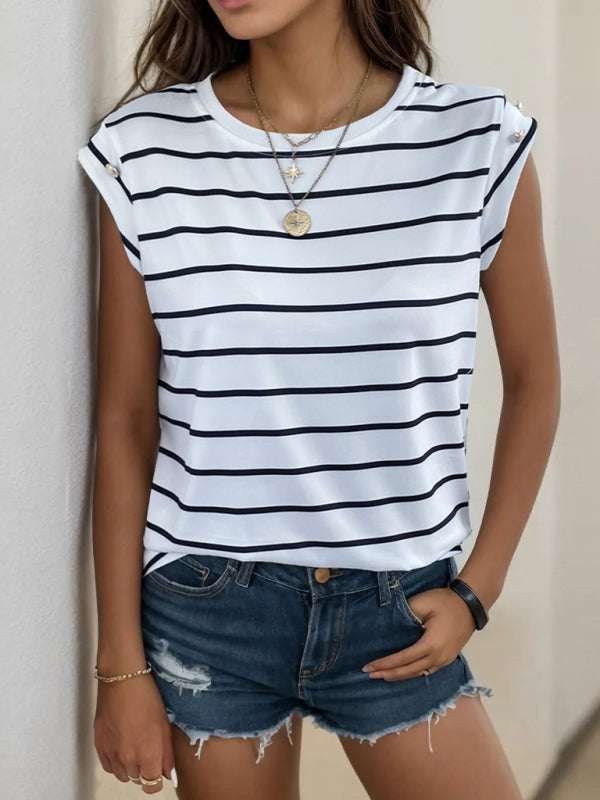 Women's casual sleeveless striped T-shirt