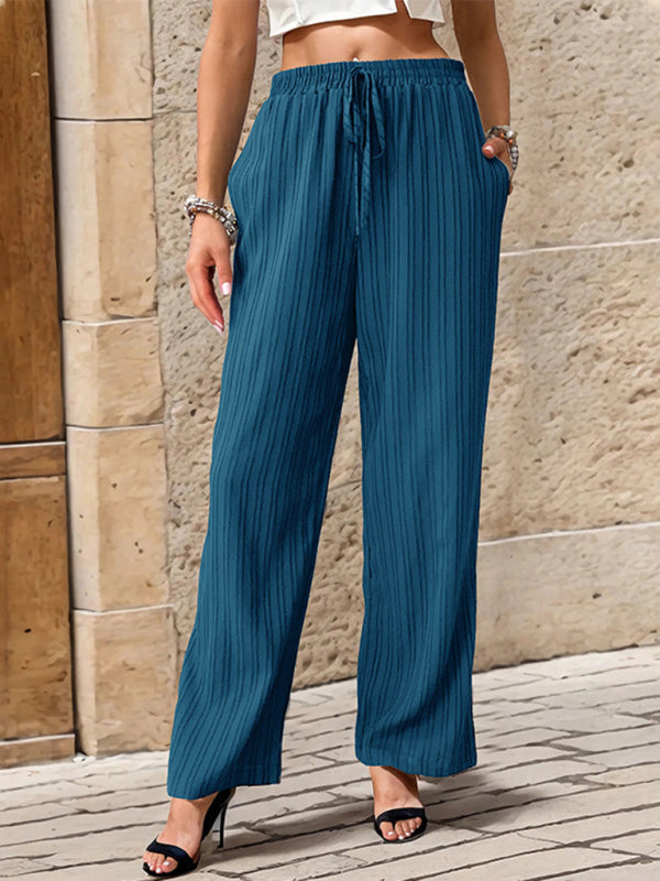 Women's Casual Pleated Textured Elastic Straight Pants